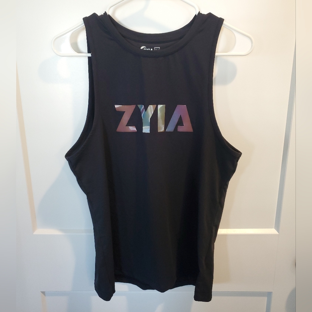 ZYIA Black Muscle Tank with Iridescent Logo